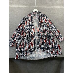 Sacred Threads Cardigan Jacket Womens S/M Multicolor Open Front Asymmetrical Hem